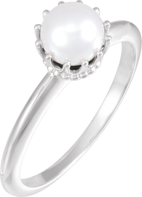 Platinum Cultured White Freshwater Pearl Crown Ring 