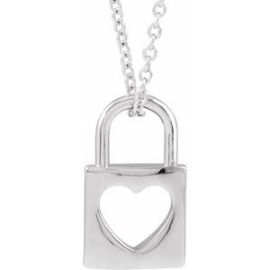 Sterling Silver 13.6x9 mm Cutout Heart Lock 16-18" Necklace