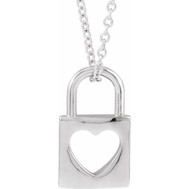 Sterling Silver 13.6x9 mm Cutout Heart Lock 16-18 Necklace