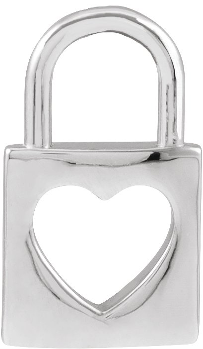 14K White 13.6x9 mm Cutout Heart Lock Pendant