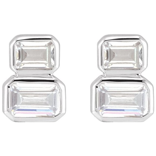 14K White 1 CTW Lab-Grown Diamond Two-Stone Stud Earrings