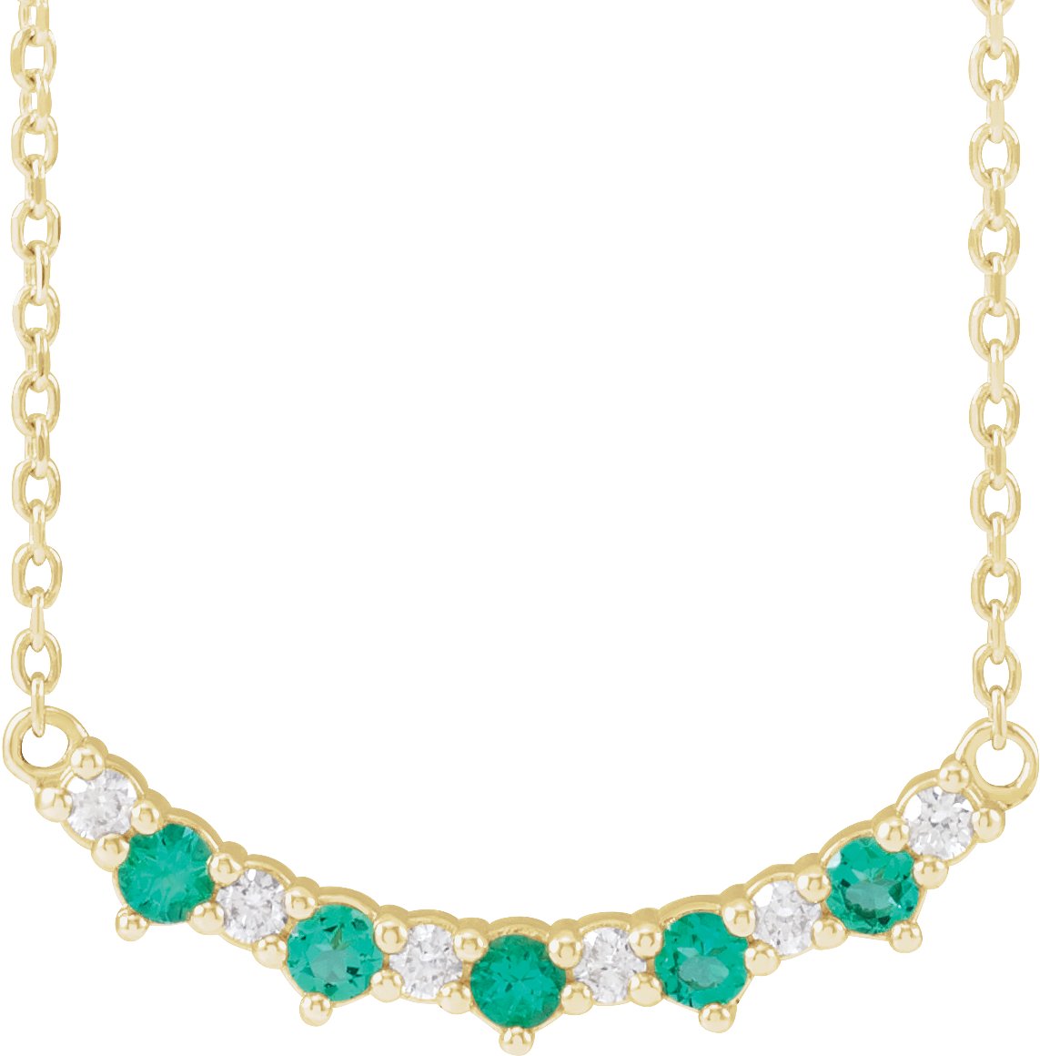 14K Yellow Lab-Grown Emerald & .08 CTW Natural Diamond Five-Stone Bar 18" Necklace