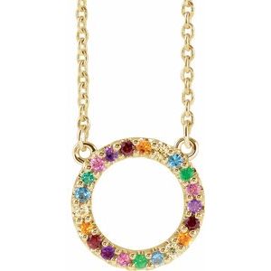 14K Yellow Natural Multi-Gemstone Rainbow Circle 16" Necklace