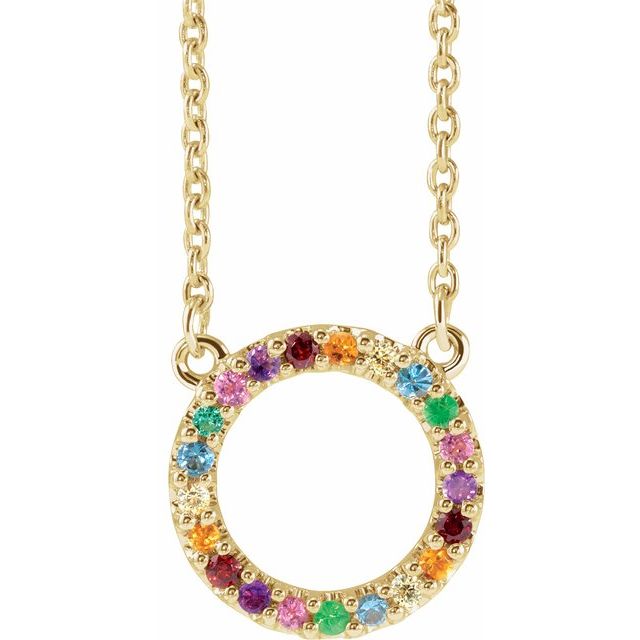 14K Yellow Natural Multi-Gemstone Rainbow Circle 16 Necklace