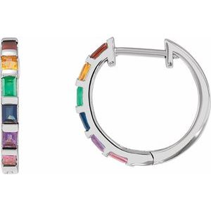 14K White Natural Multi-Gemstone Rainbow Hoop Earrings