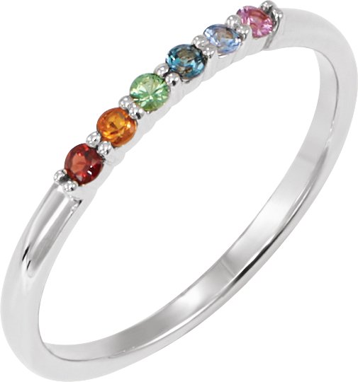 14K White Natural Multi Gemstone Rainbow Stackable Ring Ref 19716522