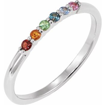 14K White Natural Multi Gemstone Rainbow Stackable Ring Ref 19716522