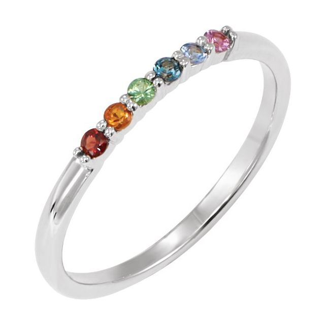 14K White Natural Multi-Gemstone Rainbow Stackable Ring
