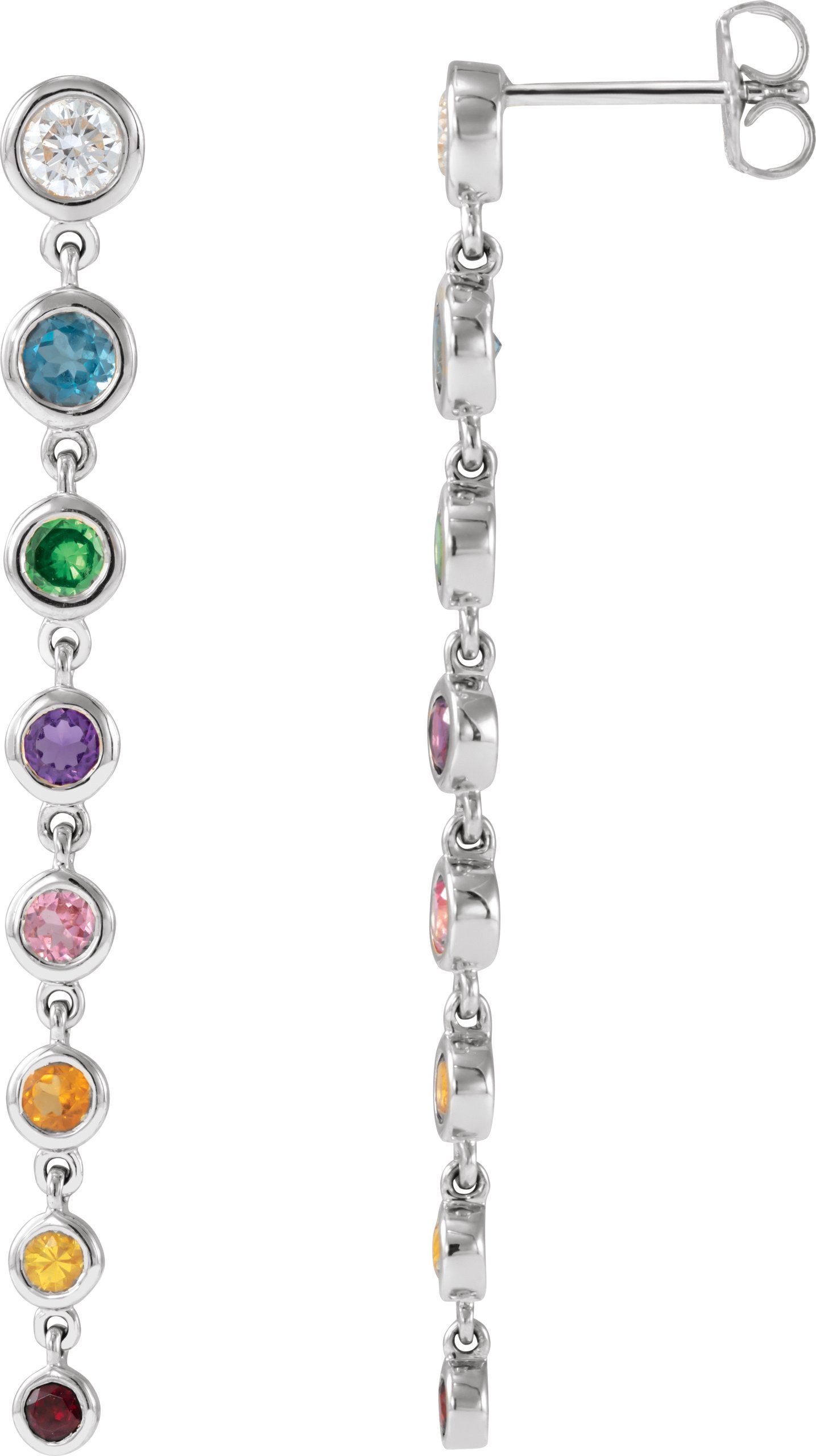 14K White Natural Multi-Gemstone & 1/2 CTW Natural Diamond Rainbow Earrings
