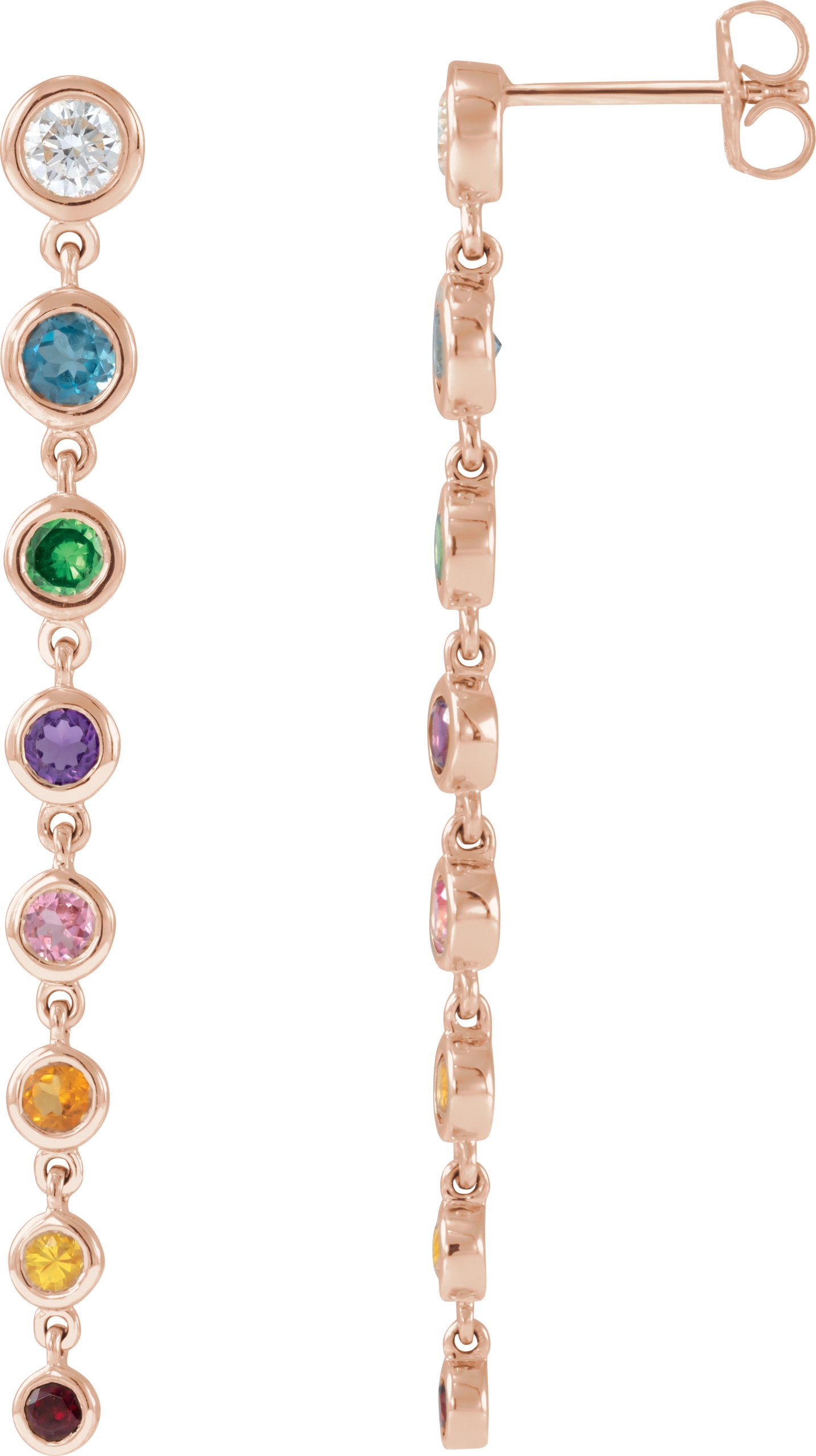 14K Rose Natural Multi-Gemstone & 1/2 CTW Natural Diamond Rainbow Earrings