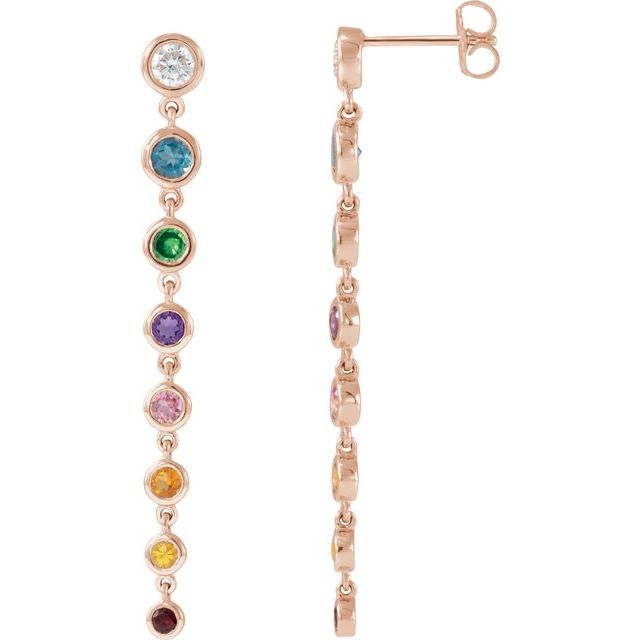 14K Rose Natural Multi-Gemstone & 1/2 CTW Natural Diamond Rainbow Earrings