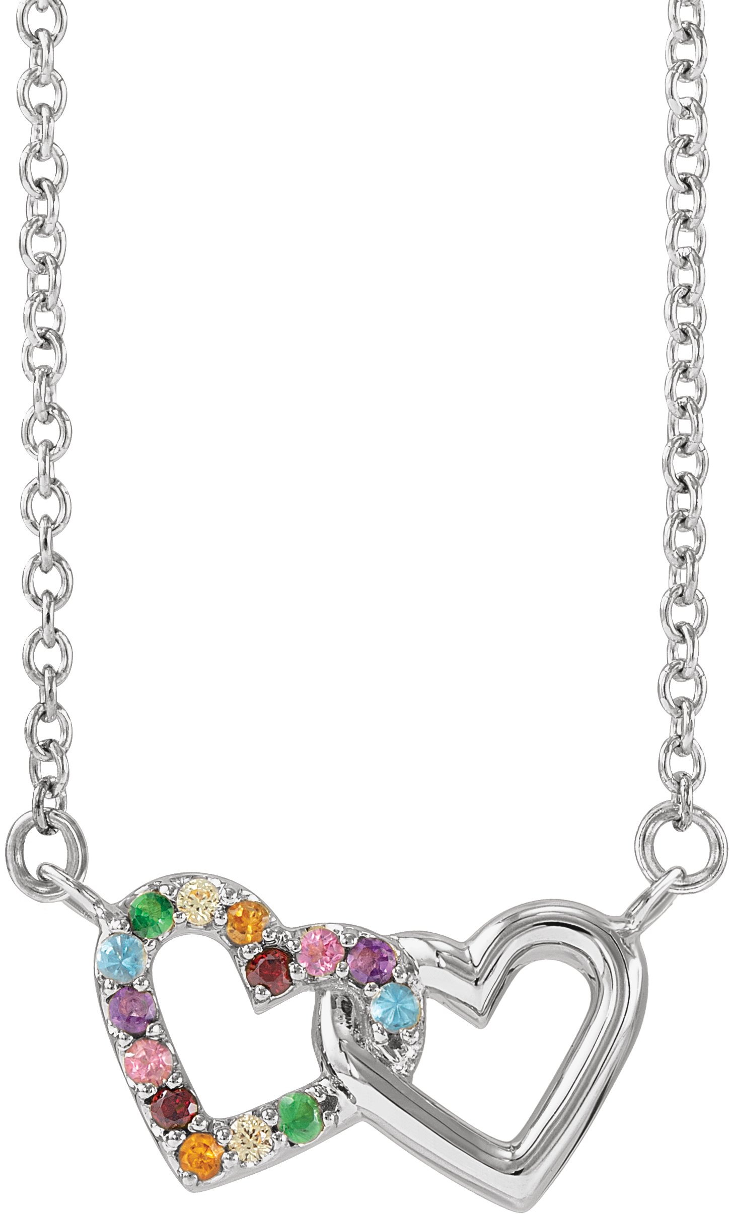 14K White Natural Multi-Gemstone Rainbow 18 Necklace