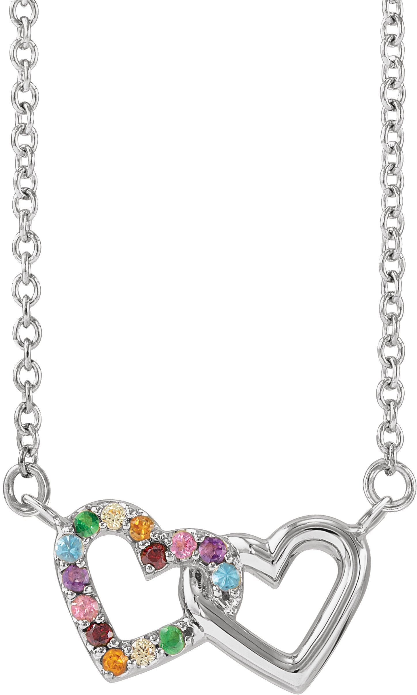 14K White Natural Multi-Gemstone Rainbow 18" Necklace