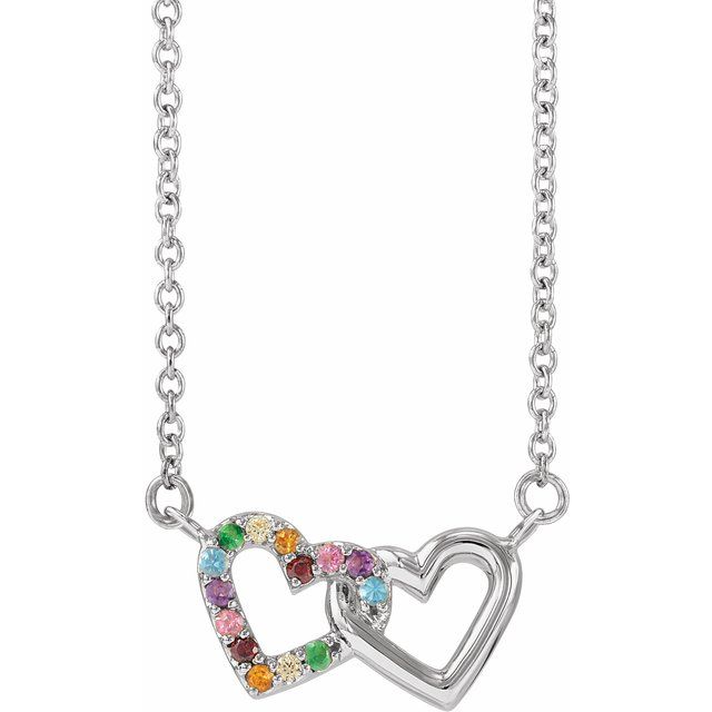 14K White Natural Multi-Gemstone Rainbow 18" Necklace