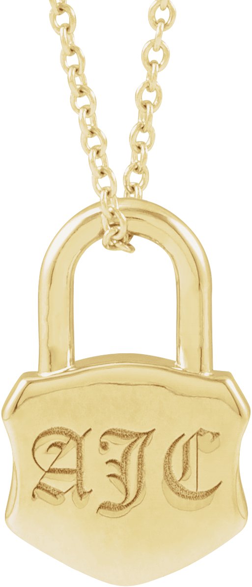 14K Yellow Engravable Lock 16-18" Necklace