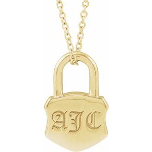 14K Yellow Engravable Lock 16-18" Necklace