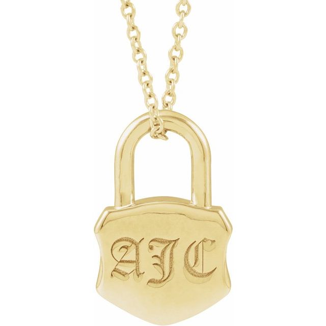 14K Yellow Engravable Lock 16-18 Necklace
