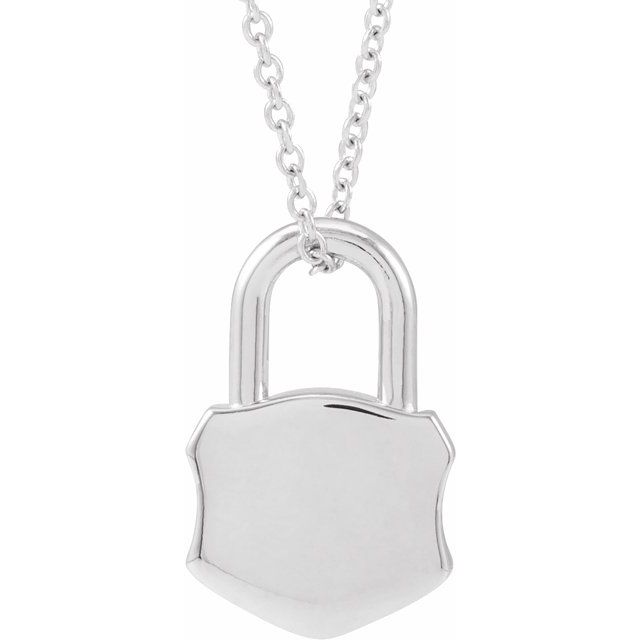 Sterling Silver Engravable Lock 16-18 Necklace