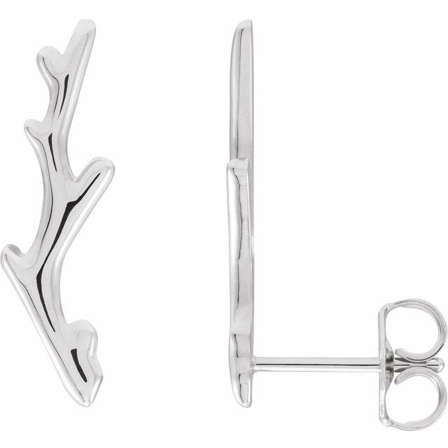 Sterling Silver 19.7x5.6 mm Branch Ear Climbers