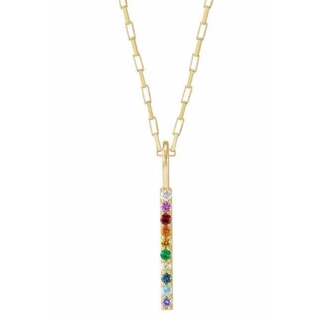 14K Yellow Natural Multi-Gemstone Rainbow Bar 18" Necklace