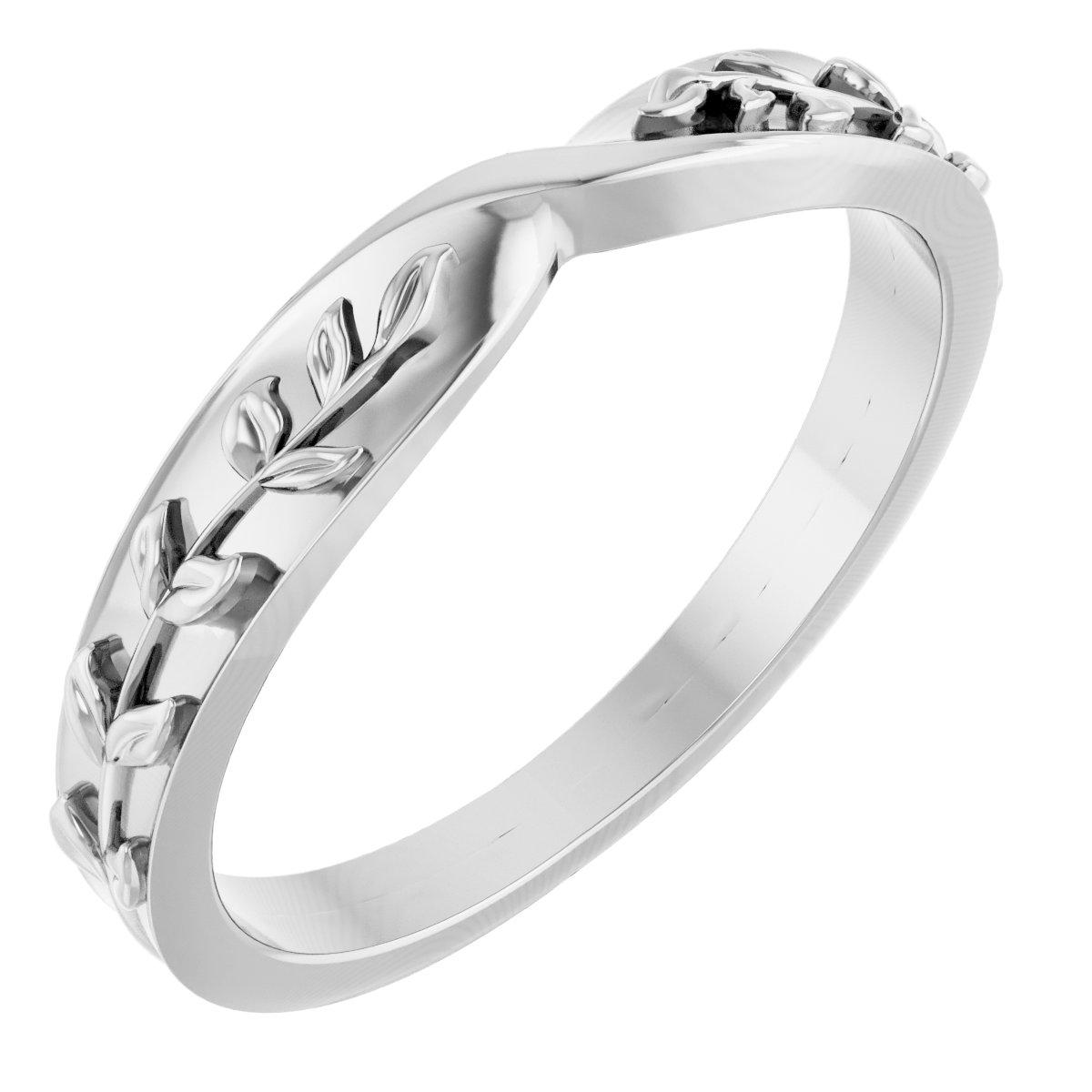 14K White Twisted Leaf Ring