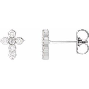 14K White 1/6 CTW Lab-Grown Diamond Cross Earrings