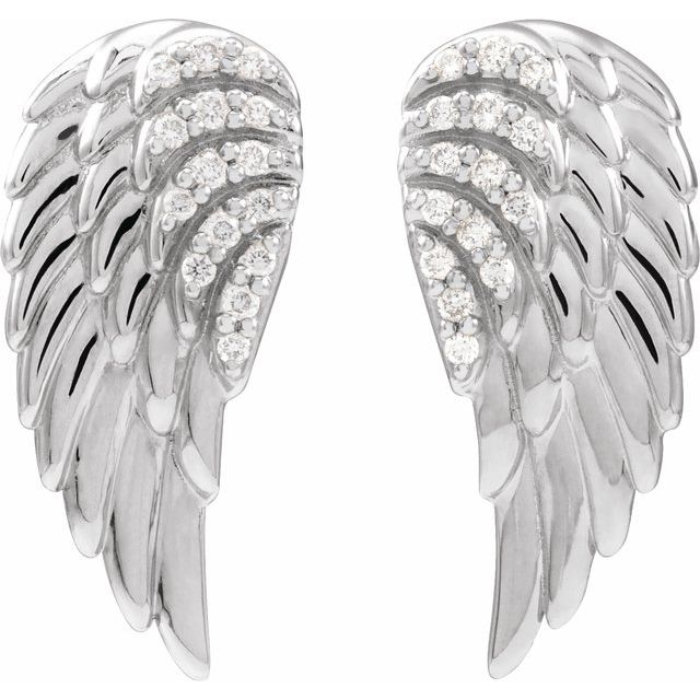 14K White .07 CTW Natural Diamond Angel Wing Earrings