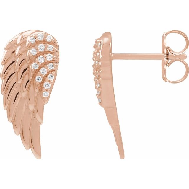 14K Rose .07 CTW Natural Diamond Angel Wing Earrings