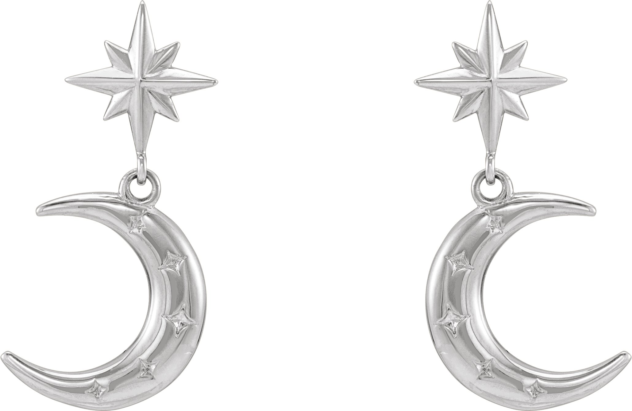 14K White Crescent Moon Earrings