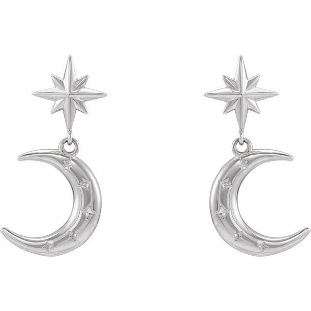14K White Crescent Moon Earrings