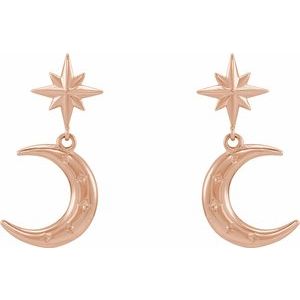 14K Rose Crescent Moon Earrings