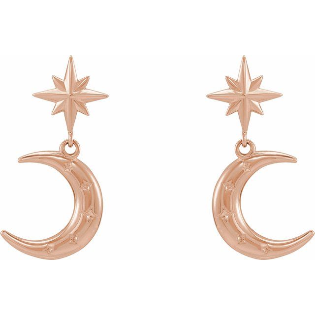 14K Rose Crescent Moon Earrings