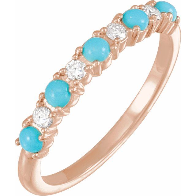14K Rose Natural Turquoise & 1/8 CTW Natural Diamond Ring
