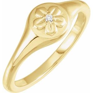 14K Yellow .015 CT Natural Diamond Floral Ring