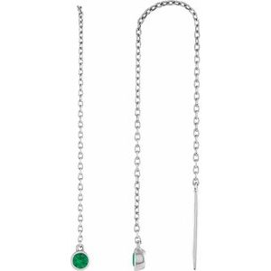14K White Natural Emerald Chain Earrings