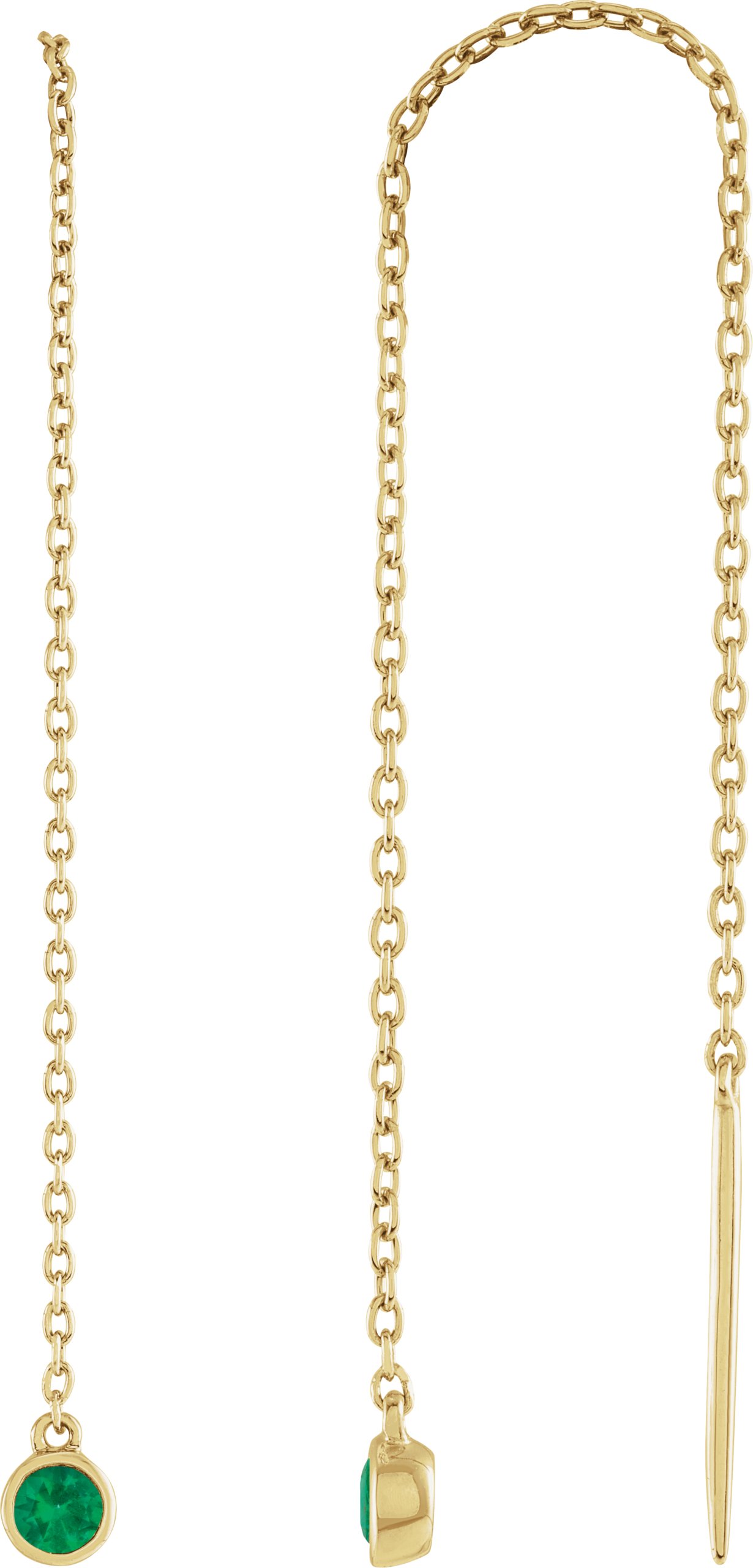 14K Yellow Natural Emerald Chain Earrings