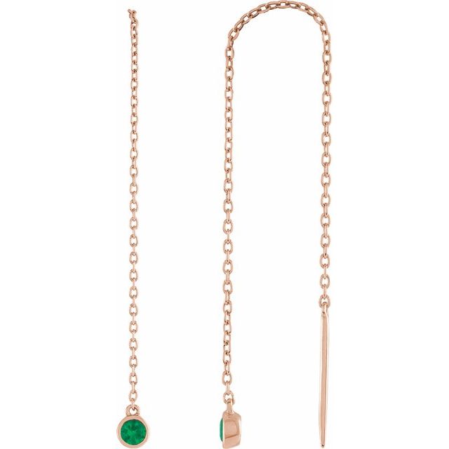 14K Rose Natural Emerald Chain Earrings