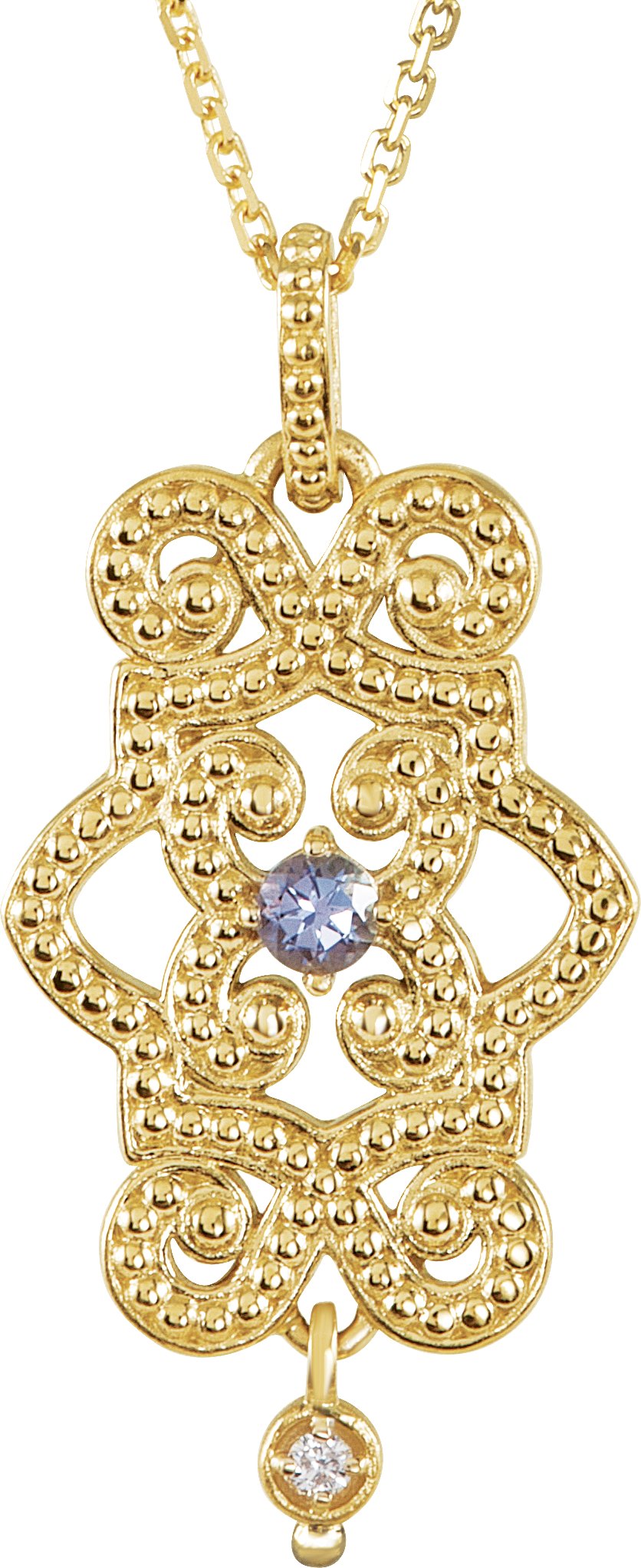 14K White Citrine and .015 CTW Diamond Granulated Design 18 inch Necklace Ref 3624070