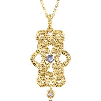 14K Yellow Tanzanite and Diamond Granulated Design 18 inch Necklace Ref 3624084