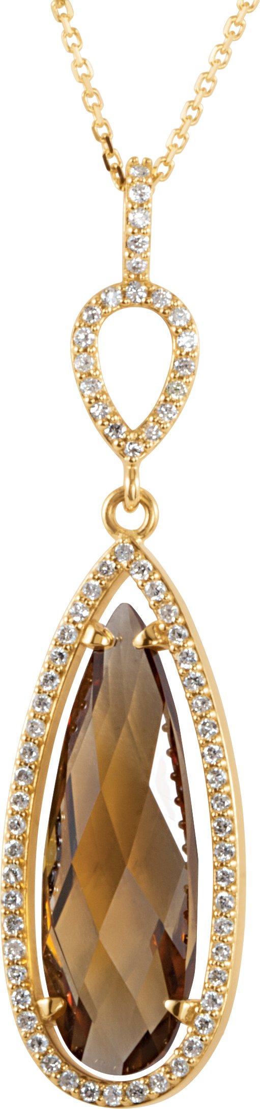 14K Yellow Honey Quartz and .33 CTW Diamond Halo Style 18 inch Necklace Ref 3627885