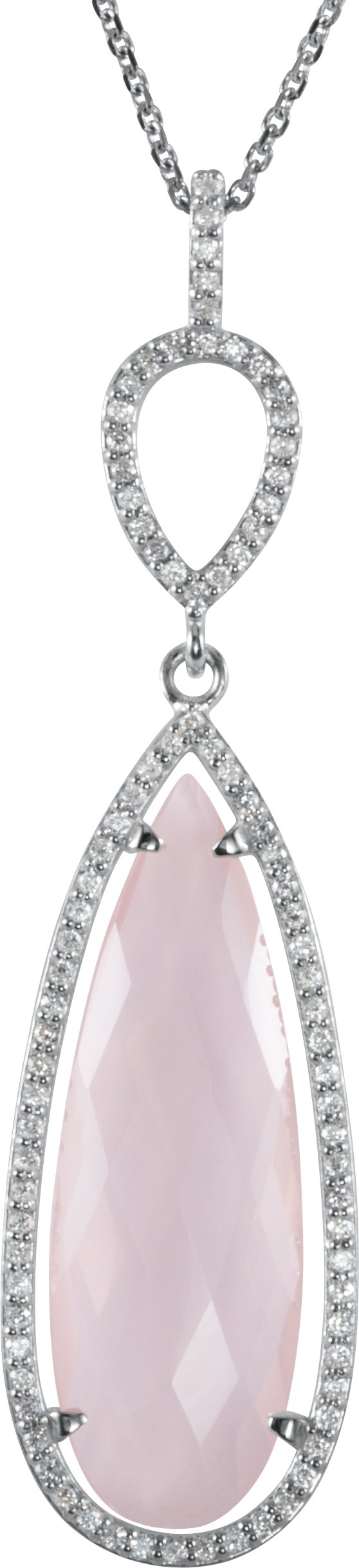 Sterling Silver Rose Quartz and .375 CTW Diamond Halo Style 18 inch Necklace Ref 3627884