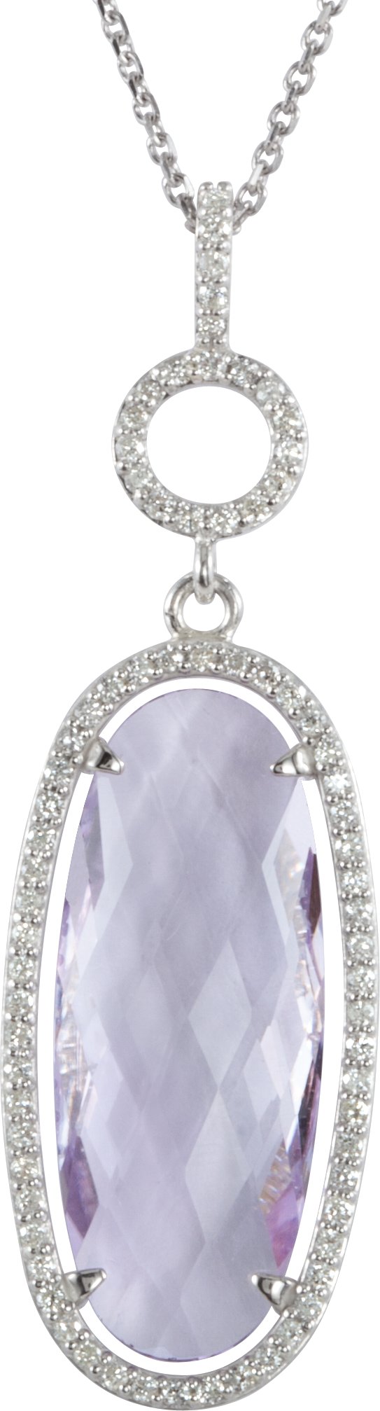 Sterling Silver Rose De France Quartz and .375 CTW Diamond Halo Style 18 inch Necklace Ref 3627888