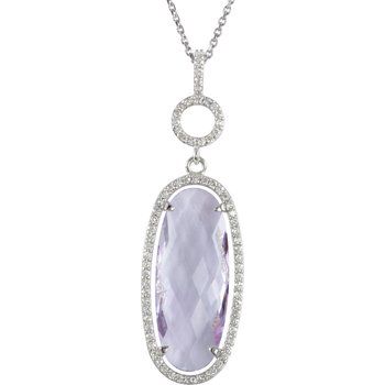 Sterling Silver Rose De France Quartz and .375 CTW Diamond Halo Style 18 inch Necklace Ref 3627888