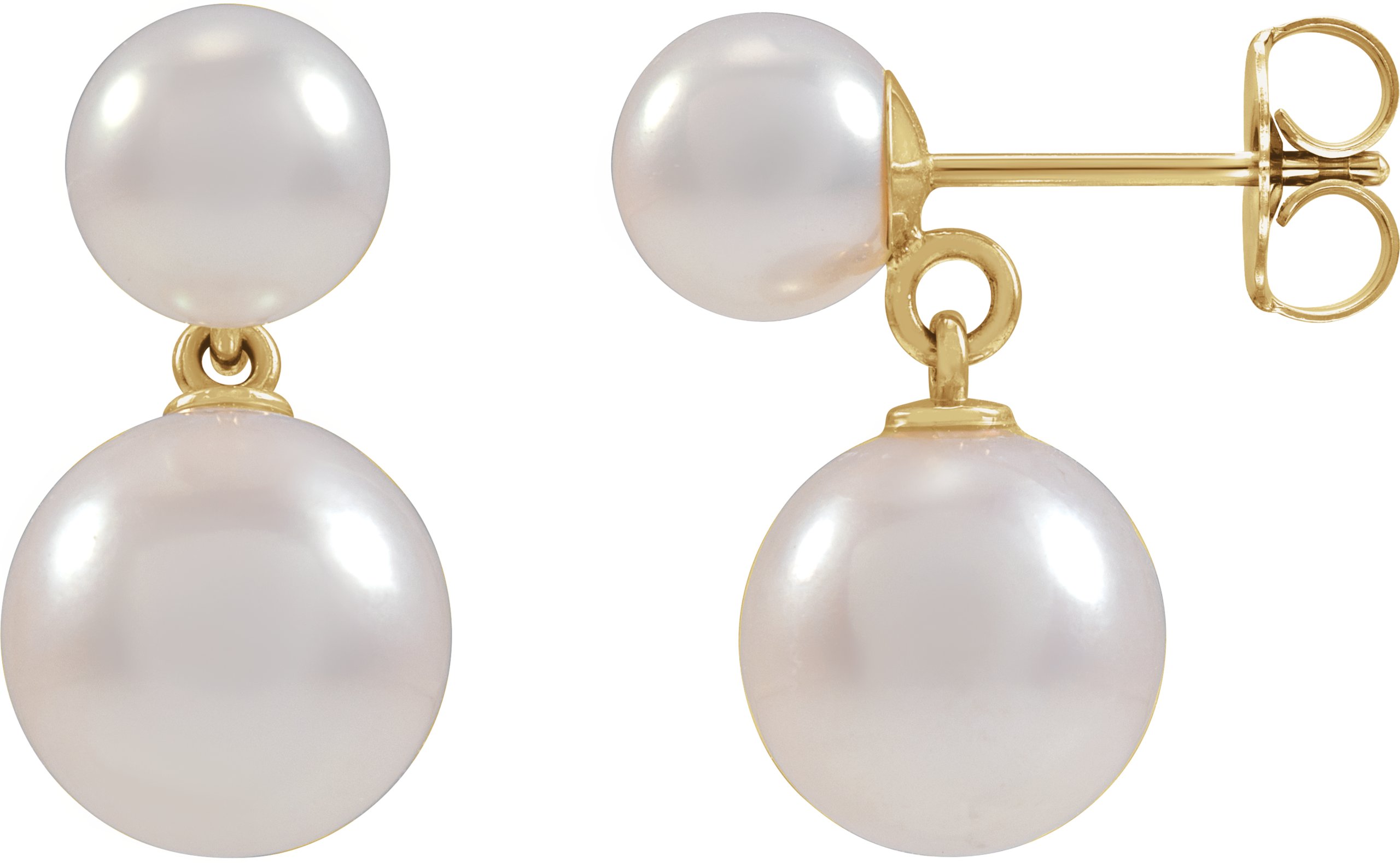 14K Yellow Cultured White Akoya Pearl Earrings