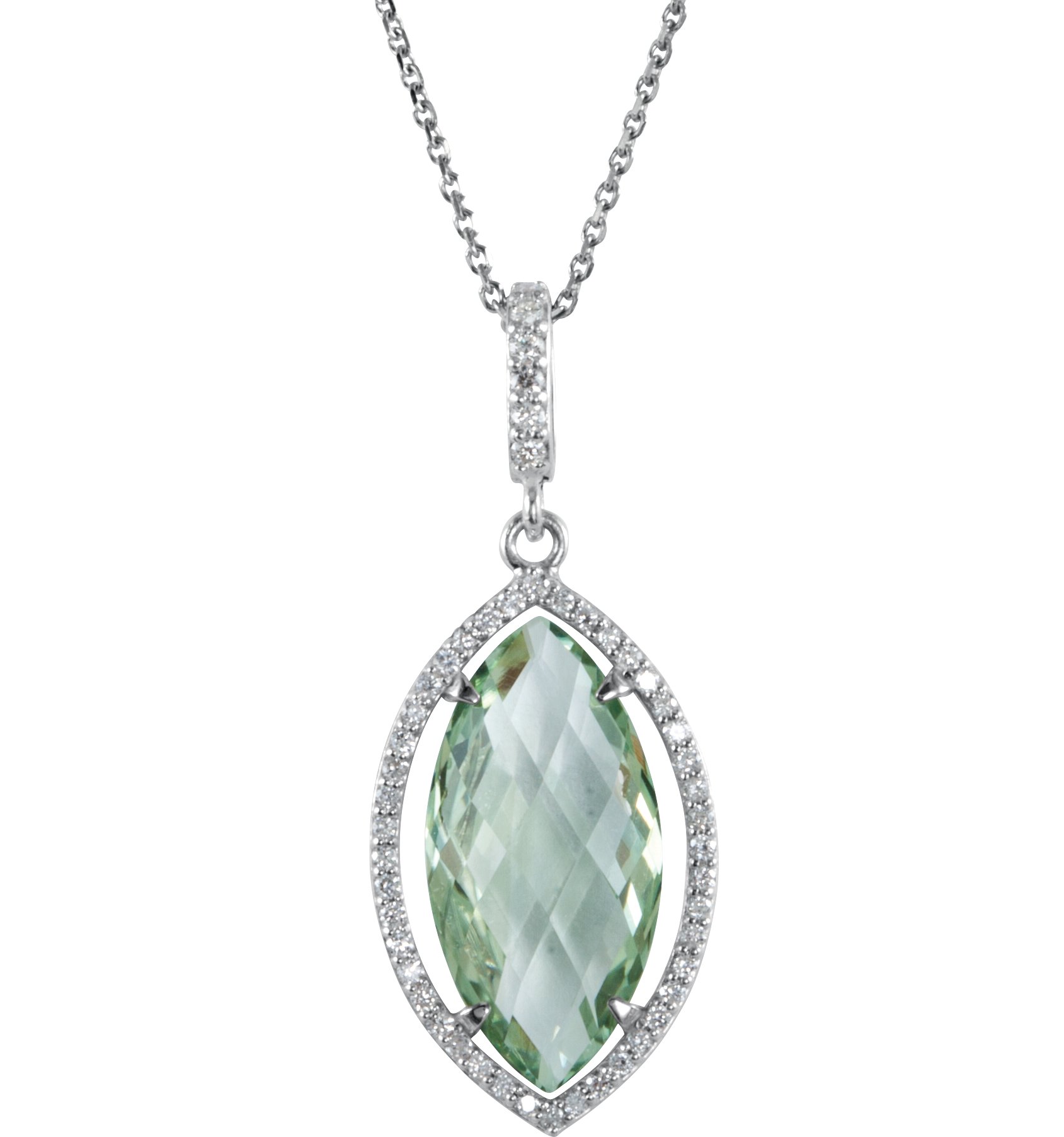 Sterling Silver Green Quartz and .25 CTW Diamond Halo Style 18 inch Necklace Ref 3627893