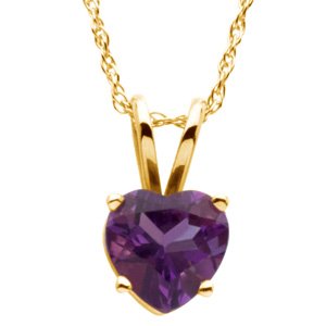 14K Yellow Natural Amethyst Solitaire 18" Necklace