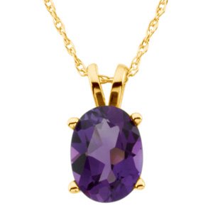 14K Yellow 8x6 mm Oval Amethyst Solitaire 18 inch Necklace Ref 2432968