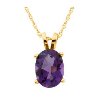 14K Yellow 8x6 mm Oval Amethyst Solitaire 18 inch Necklace Ref 2432968