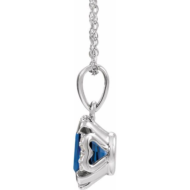 14K White Lab-Grown Blue Sapphire & .04 CTW Natural Diamond 18 Necklace