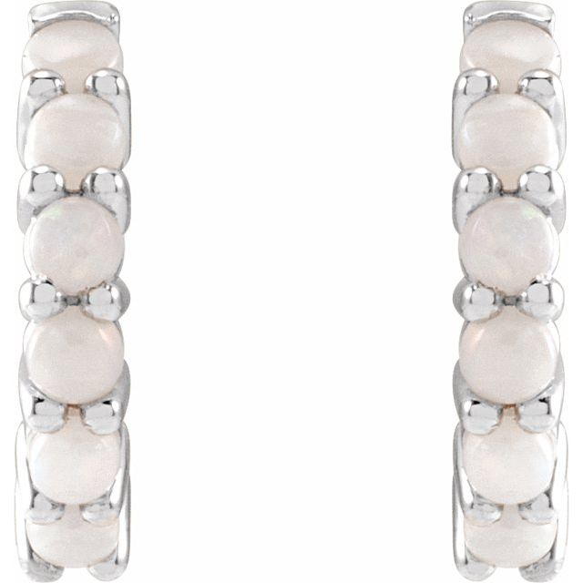 14K White 12.2 mm Natural White Opal Huggie Hoop Earrings